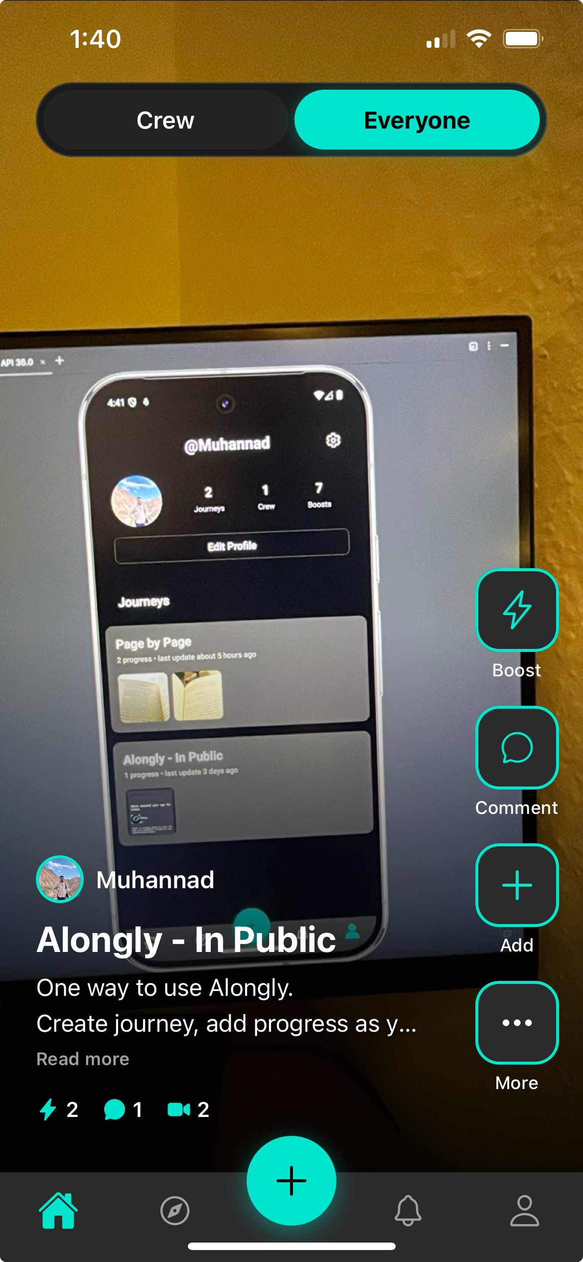 Alongly app profile showing multiple active journeys